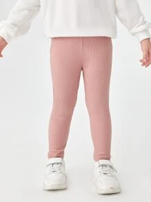 SHEIN Young Girl Solid Leggings - Coral Pink - View 4