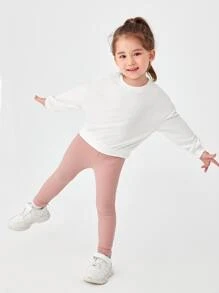 SHEIN Young Girl Solid Leggings - Coral Pink - View 6