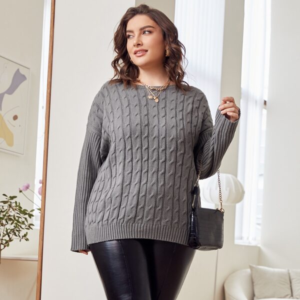 

Plus Cable Knit Crisscross Back Drop Shoulder Sweater, Dark grey