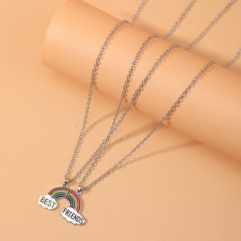 

2pcs Rainbow Pendant Necklace, Silver