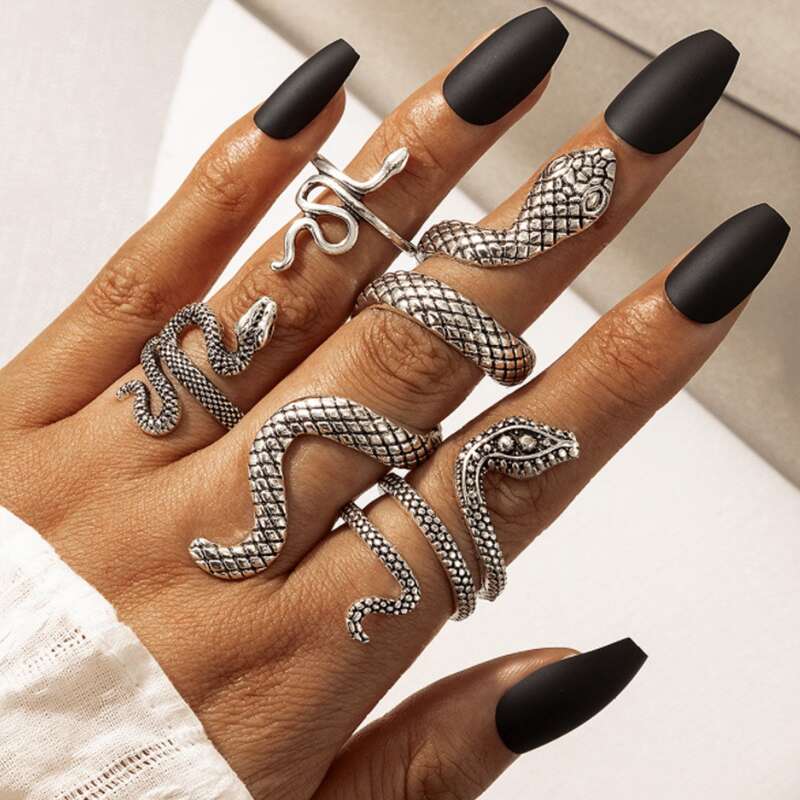 

4pcs Snake Decor Ring, Silver