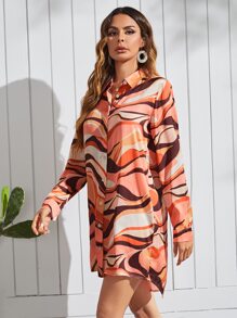 SHEIN Allover Print Button Up Shirt Dress - Multicolor - View 5