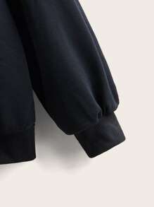 SHEIN Sudadera con estampado de letra de cuello en contraste - Negro - Ver 3