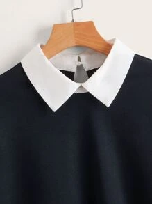 SHEIN Sudadera con estampado de letra de cuello en contraste - Negro - Ver 4