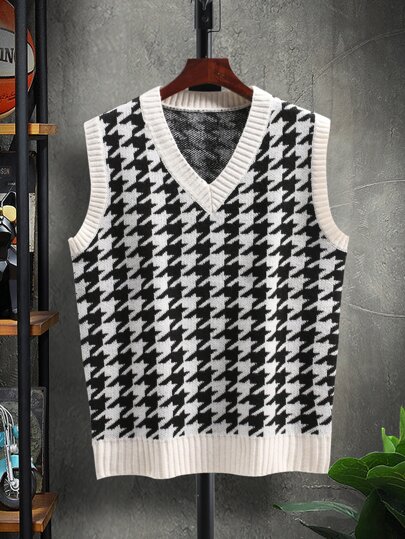 Manfinity Houndstooth Pattern Sweater Vest Manfinity Men