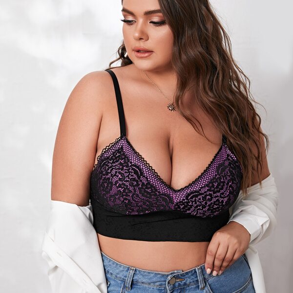 

Plus Floral Lace Bralette, Black