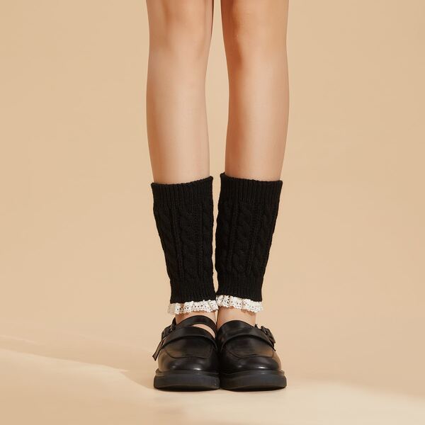 

Lace Trim Leg Warmers, Black
