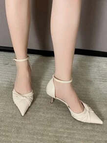 裹身細節腳踝綁帶高跟鞋 - 米色 - 查看 1