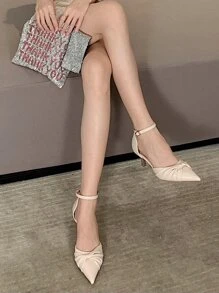 裹身細節腳踝綁帶高跟鞋 - 米色 - 查看 3