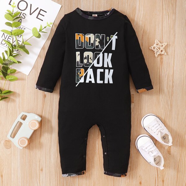 

Baby Letter Graphic Crew Neck Jumpsuit, Black