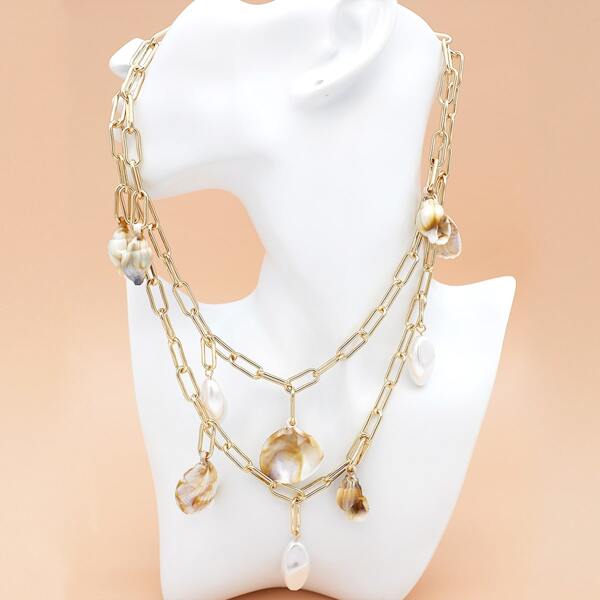 

Shell Charm Layered Necklace, Gold