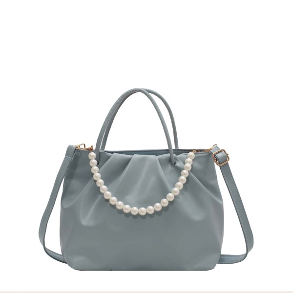 

Faux Pearl Decor Ruched Bucket Bag, Blue