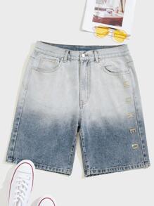 Manfinity Men Rhinestone Letter Graphic Ombre Denim Shorts - Multicolor - View 1
