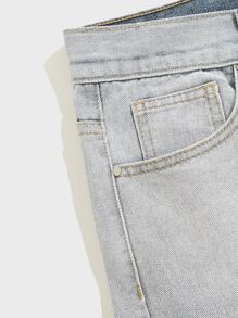 Manfinity Men Rhinestone Letter Graphic Ombre Denim Shorts - Multicolor - View 3