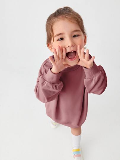 SHEIN Young Girl Basic Classic Round Neck Pullover Sweatshirt With Long Sleeves