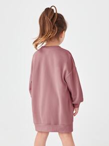 SHEIN Young Girl Basic Classic Round Neck Pullover Sweatshirt With Long Sleeves - Dusty Pink - View 2