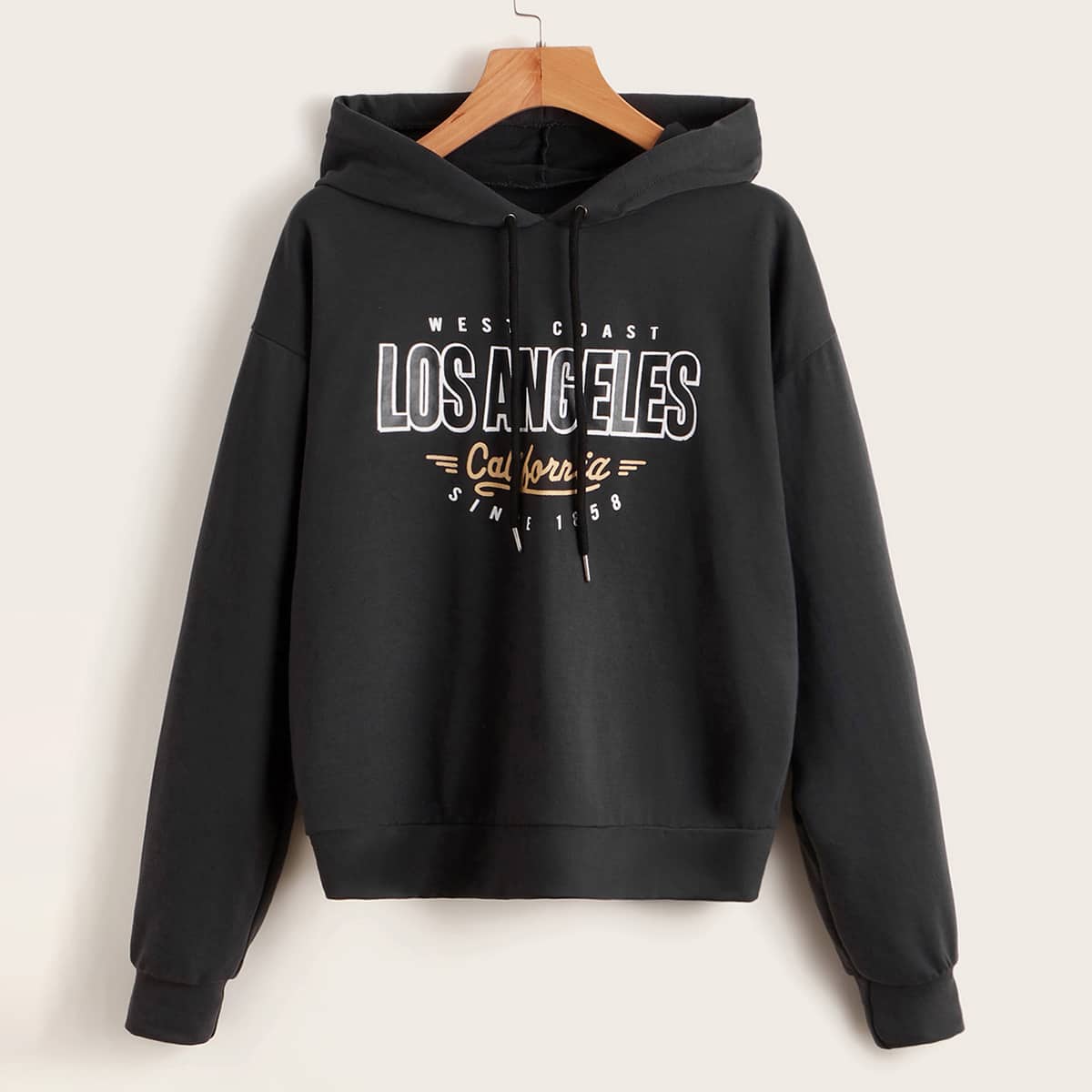

Letter Print Drawstring Hoodie, Dark grey