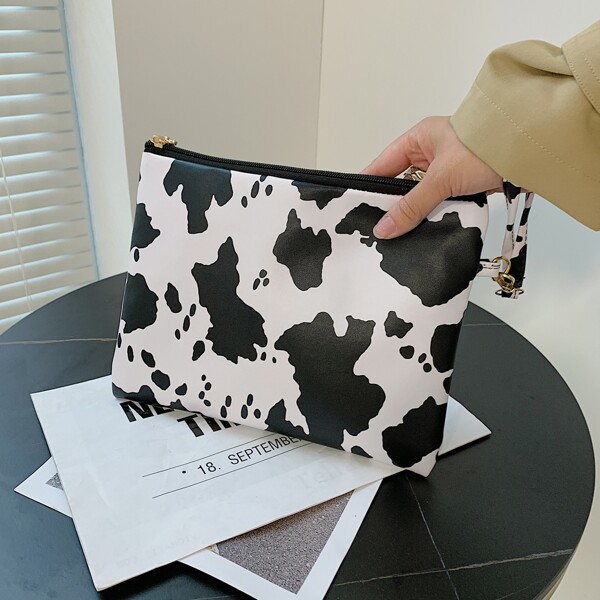 

Cow Pattern Clutch Bag, Black and white