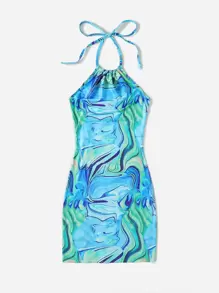 Soleia Đầm Lộ Lưng Buộc lại Đá hoa Gợi cảm - Nhiều màu - Xem 3