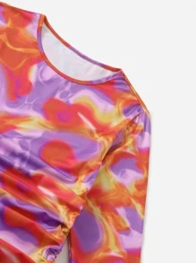 SHEIN 潑濺圖案褶邊抽繩打結緊身連衣裙 - 彩色 - 查看 3