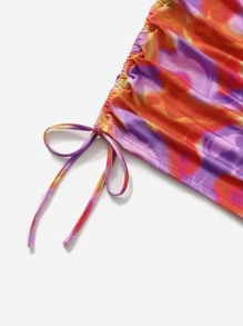 SHEIN 潑濺圖案褶邊抽繩打結緊身連衣裙 - 彩色 - 查看 5