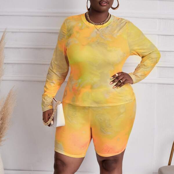 

Plus Tie Dye Tee & Biker Shorts, Yellow