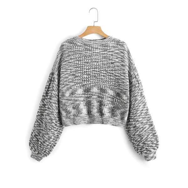 

Solid Drop Bishop Sleeve Sweater, Black and white