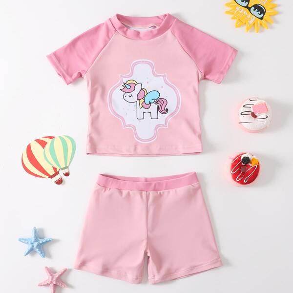

Baby Girl Unicorn Print Bikini Swimsuit, Pink