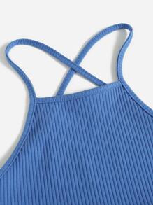 SHEIN EZwear 十字交叉綁結露背手帕上衣 - 寶藍色 - 查看 4