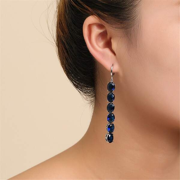 

14K Gold Plated Zircon Charm Earrings, Blue