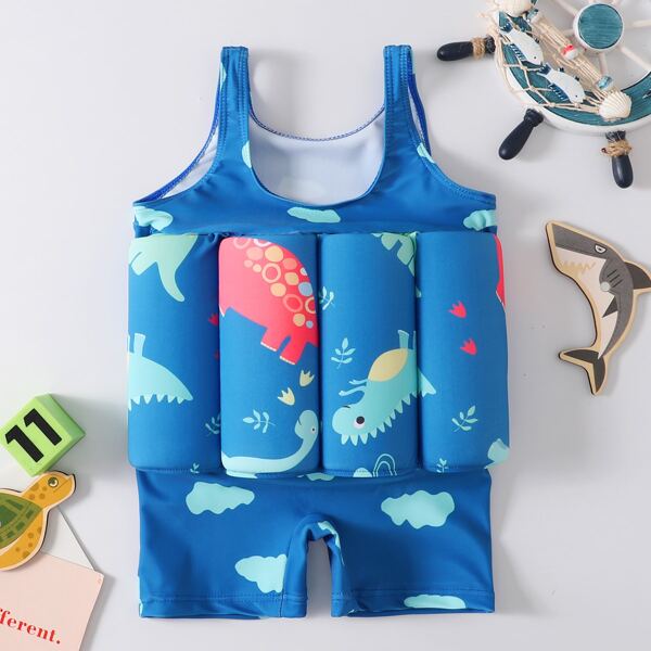 

Baby Boy Cartoon Graphic Float One Piece Swimsuit, Blue