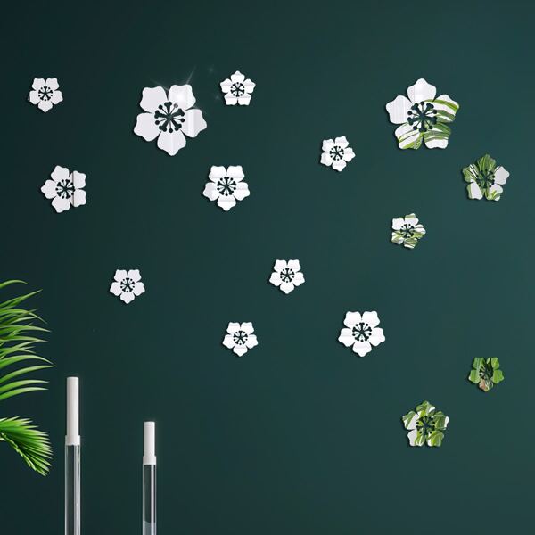 

15pcs Flower Shaped Mirror Surface Wall Sticker, Silver