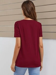SHEIN Áo thun Bà bầu Con số Tim Giải trí - Màu Đỏ Sâu - Xem 2