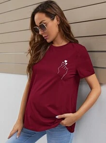 SHEIN Áo thun Bà bầu Con số Tim Giải trí - Màu Đỏ Sâu - Xem 4