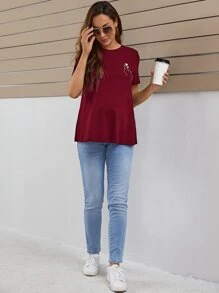 SHEIN Áo thun Bà bầu Con số Tim Giải trí - Màu Đỏ Sâu - Xem 5