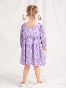 SHEIN 小女童小碎花燈籠袖方領洋裝