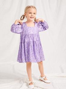 SHEIN 小女童小碎花燈籠袖方領洋裝