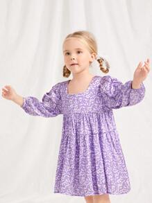 SHEIN 小女童小碎花燈籠袖方領洋裝