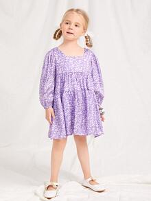 SHEIN 小女童小碎花燈籠袖方領洋裝