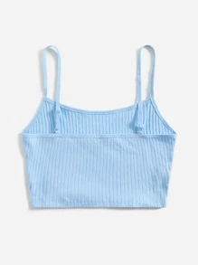 SHEIN EZwear 羅紋針織短版吊帶上衣 - 淺藍色 - 查看 2