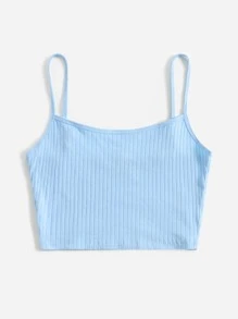 SHEIN EZwear 羅紋針織短版吊帶上衣 - 淺藍色 - 查看 3