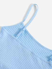 SHEIN EZwear 羅紋針織短版吊帶上衣 - 淺藍色 - 查看 4