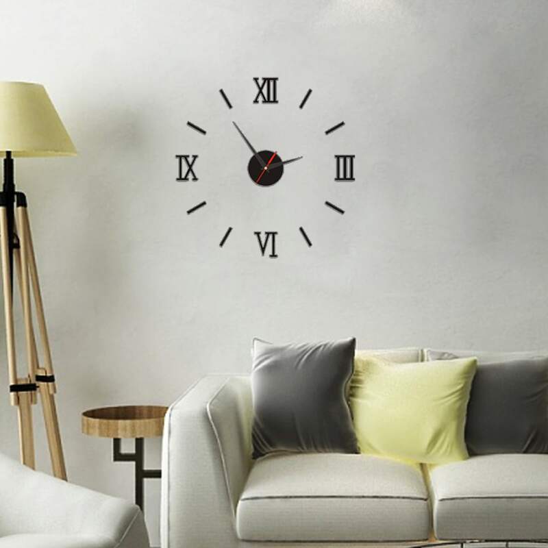 

1set Mirror Surface Wall Clock, Black