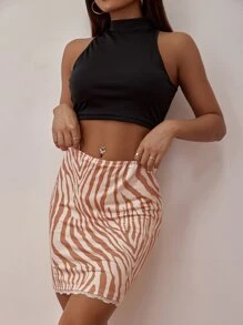 Chiquease Zebra Stripe Lace Trim Bodycon Skirt - Multicolor - View 3