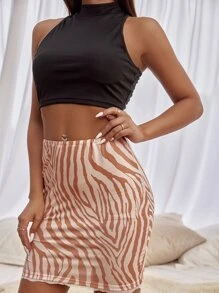 Chiquease Zebra Stripe Lace Trim Bodycon Skirt - Multicolor - View 6