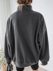 DAZY Half Zip Drop Shoulder Oversized Fleece Sweatshirt - Dark Grey - View 2
