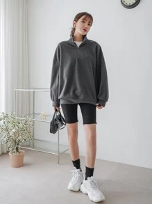DAZY Half Zip Drop Shoulder Oversized Fleece Sweatshirt - Dark Grey - View 7
