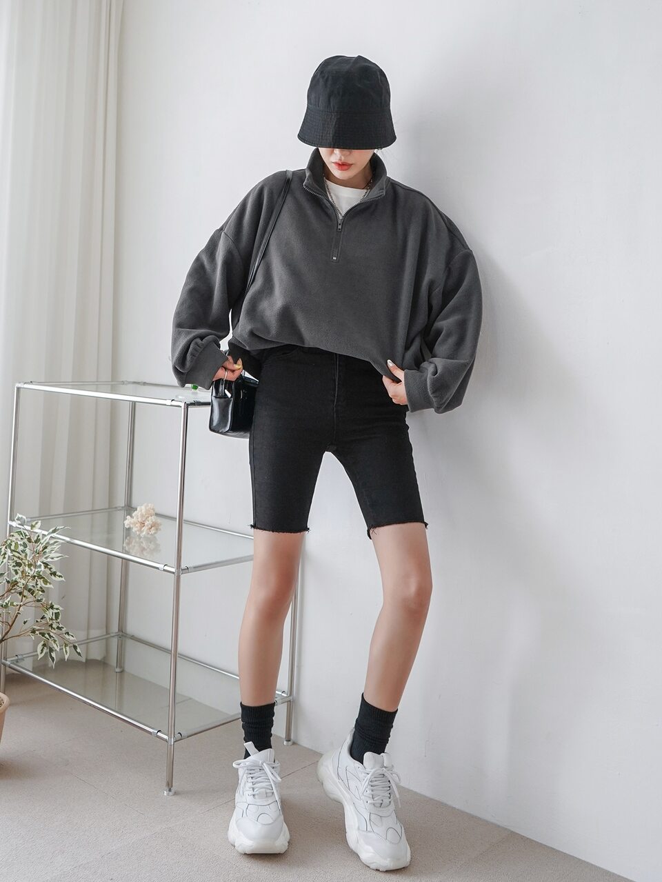 Half Zip Drop Shoulder Oversized Fleece Sweatshirt