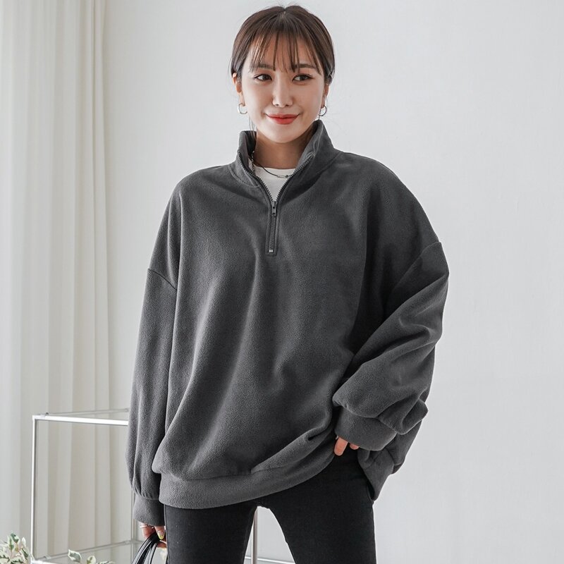 

Half Zip Drop Shoulder Oversized Fleece Sweatshirt, Dark grey