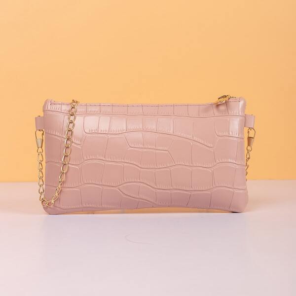 

Croc Embossed Chain Crossbody Bag, Pink